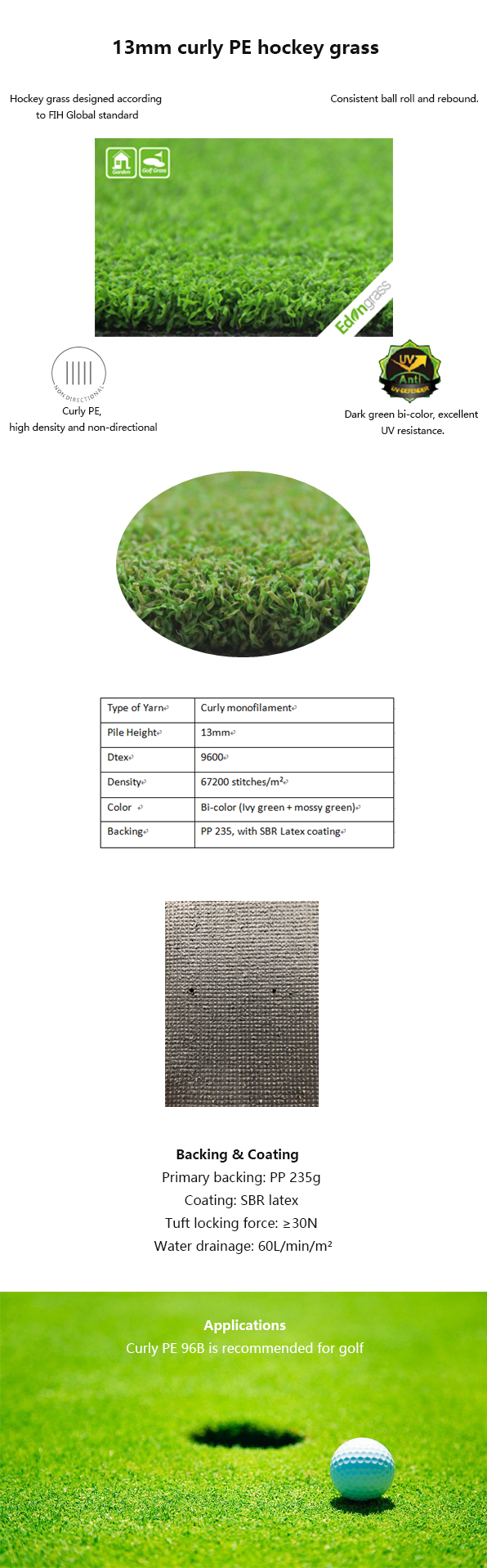 Putting Green Synthetic Lawn Golf Artificial Grass 13m Height Wear Resistant 0