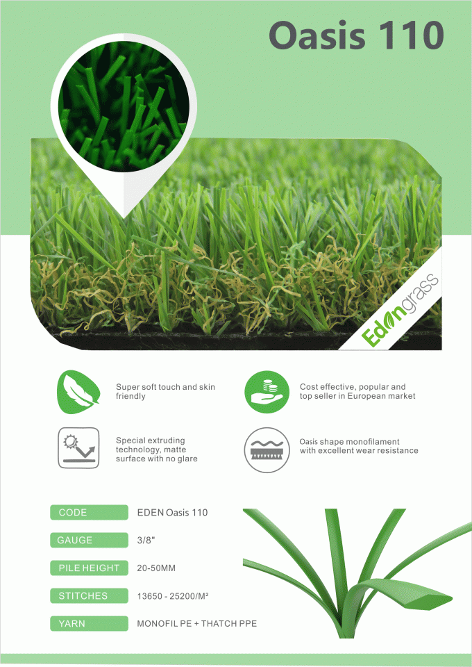 50mm Height Garden Artificial Grass Curved Wire Yarn Anti UV 0