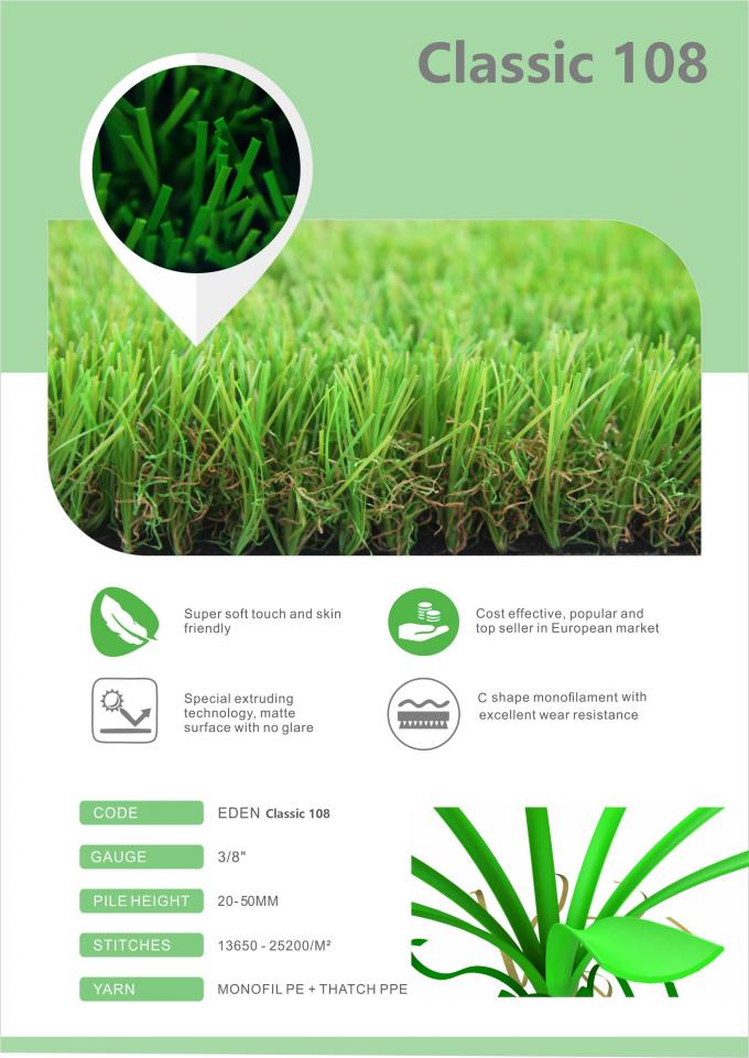 Natural Looking Commercial Artificial Turf Rug Synthetic Grass Lawn Eco Backing Recyclable 0