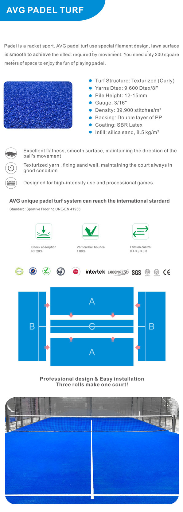 Green Artificial Carpet Sports Flooring Turf for Padel Tennis Court 0